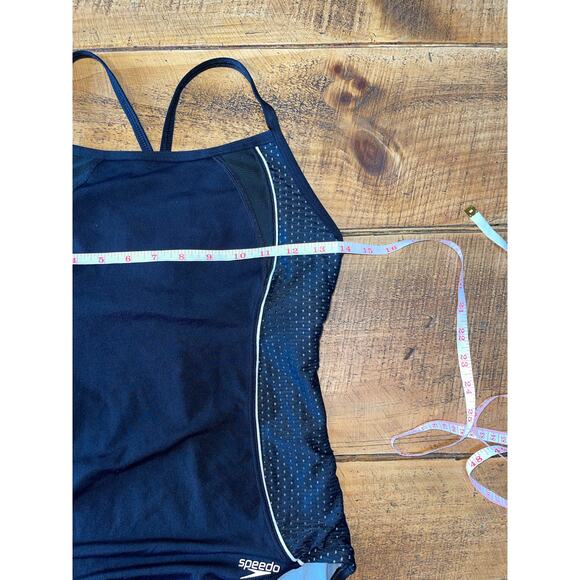 Womens Speedo Black White Mesh Contrast‎ Thin Strap HydroForm 1pc Swim Suit 8 - Picture 9 of 9